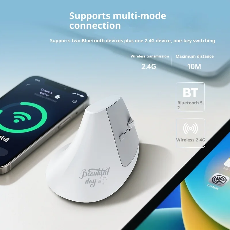 Новая черная беспроводная Bluetooth вертикальная мышь Jue I300, бесшумная двухрежимная перезаряжаемая специальная компьютерная офисная эргономичная праздничные подарки