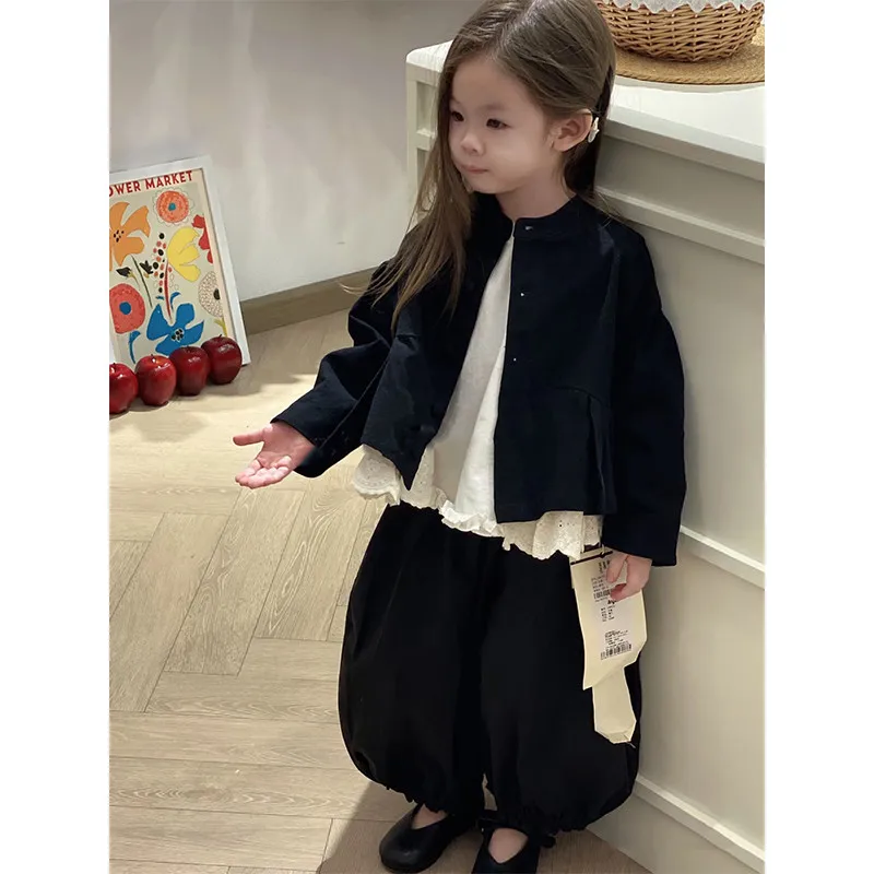 Girls' Spring and Autumn Set Fashion New Style Children's Western Casual Coat+T-shirt+Pants 3-piece Set