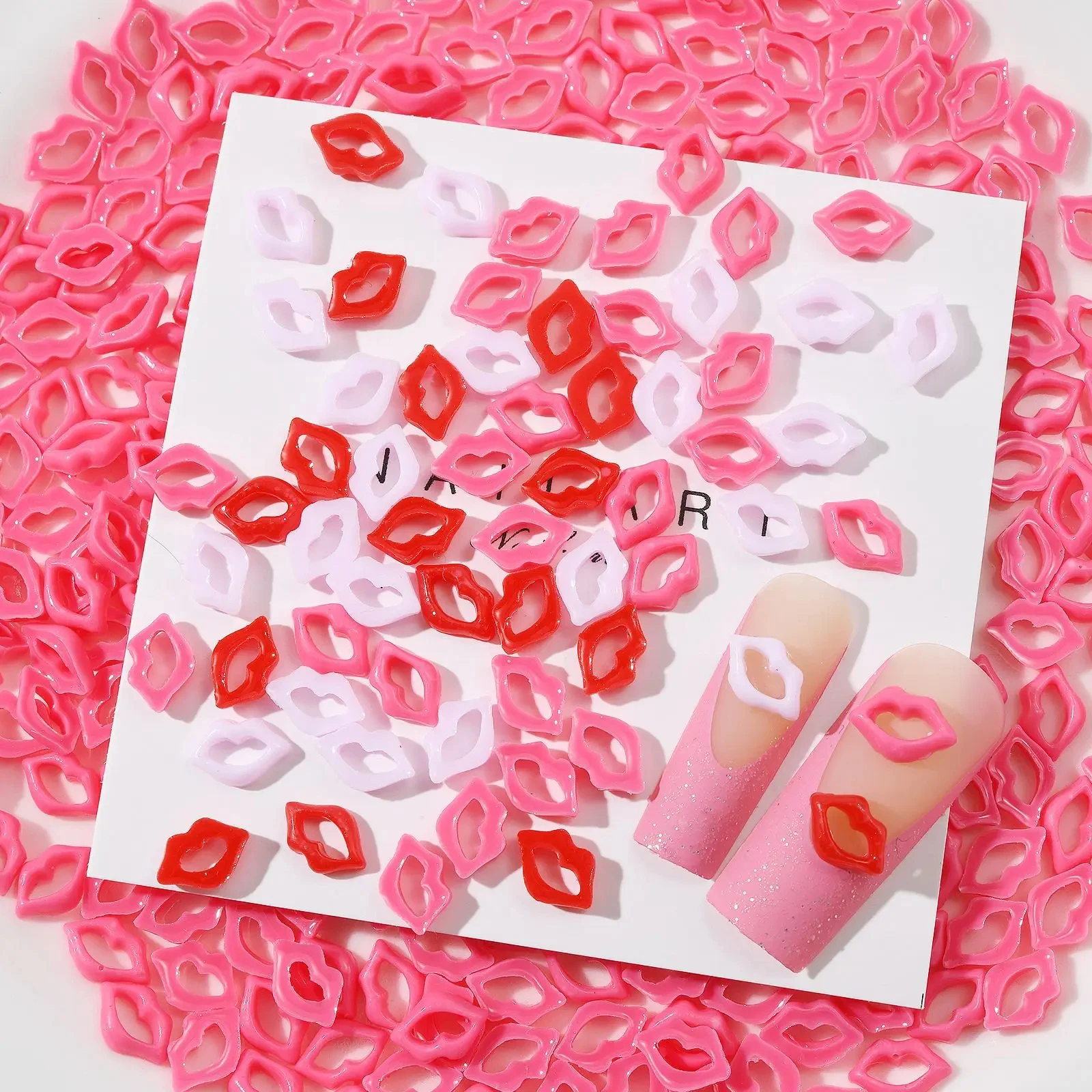 

50Pcs/Bag Mini Pink White Resin Lips Mixed Bright Watermelon Red Retro Sweet Spicy Girl Minimalist Nail Art Charms Accessories