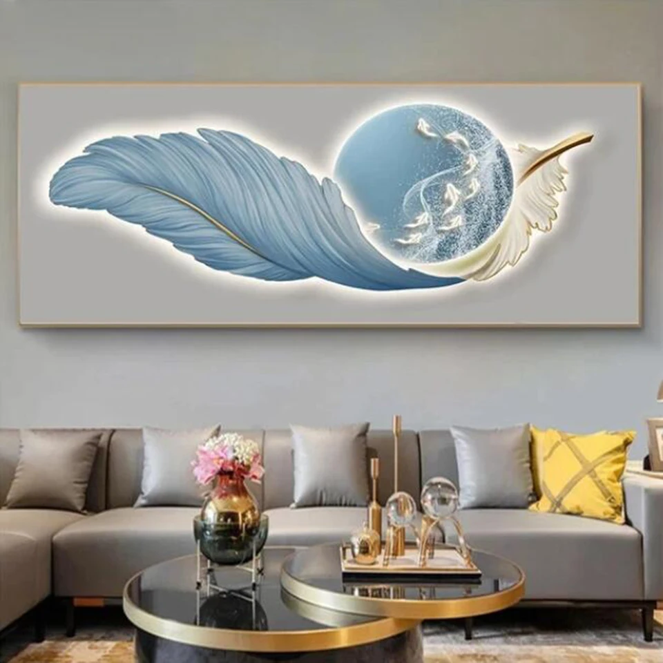 Abstract luxury feather moon landscape large 5d diy diamond painting cross stitch nordic swan Koi rhinestone wall art G630