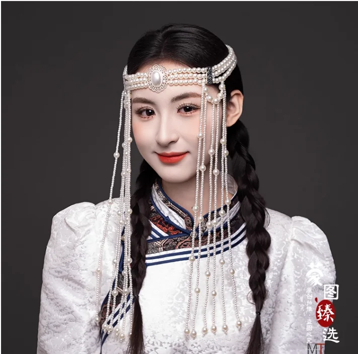 Acessórios de cabelo mongol para performance de dança de noiva