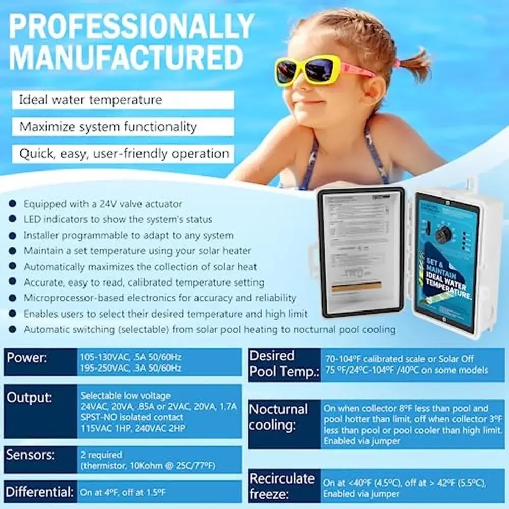 Pool Solar Temperature Controller GL-235 Aqua Solar Pool Control 12/24VAC 120/240VAC Output Pool Spa Hot Tub Heating Cooling