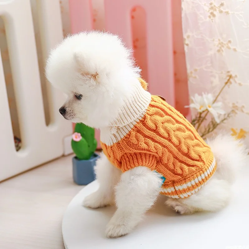 1PC pet clothes cat autumn and winter thick turmeric Fried Dough Twists button sweater suitable for small and medium-sized dogs