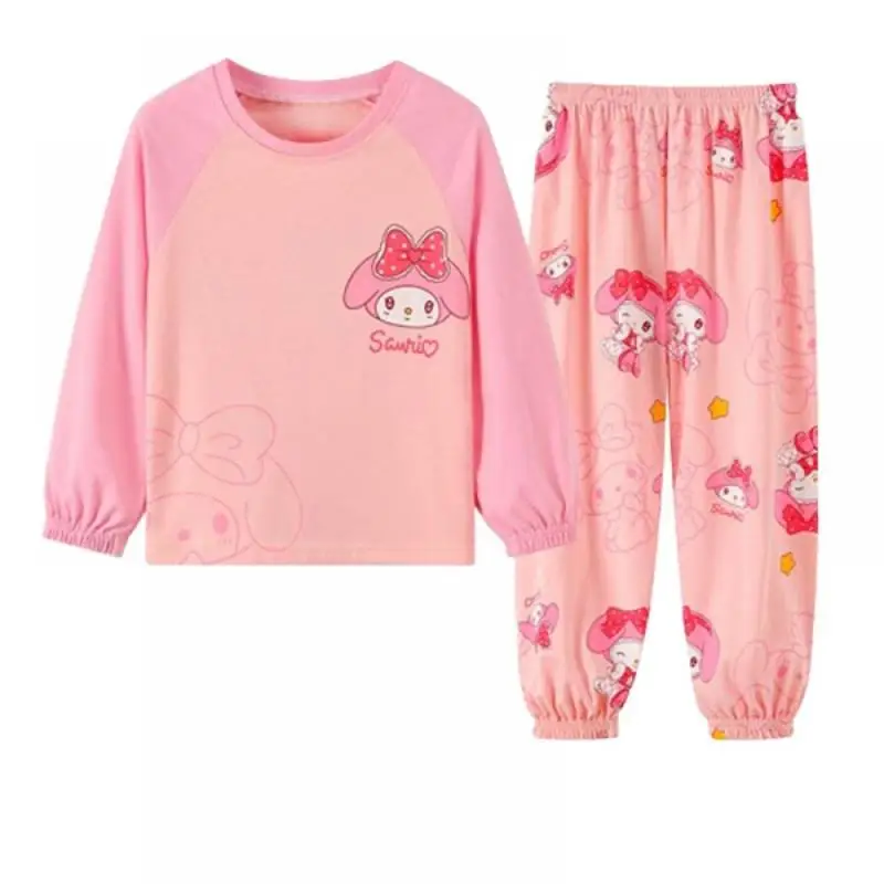 Conjunto de pijamas para niños Kuromi, ropa de casa de dibujos animados de Sanrios My Melody para niñas, ropa de dormir de manga larga, ropa de casa de otoño para niños