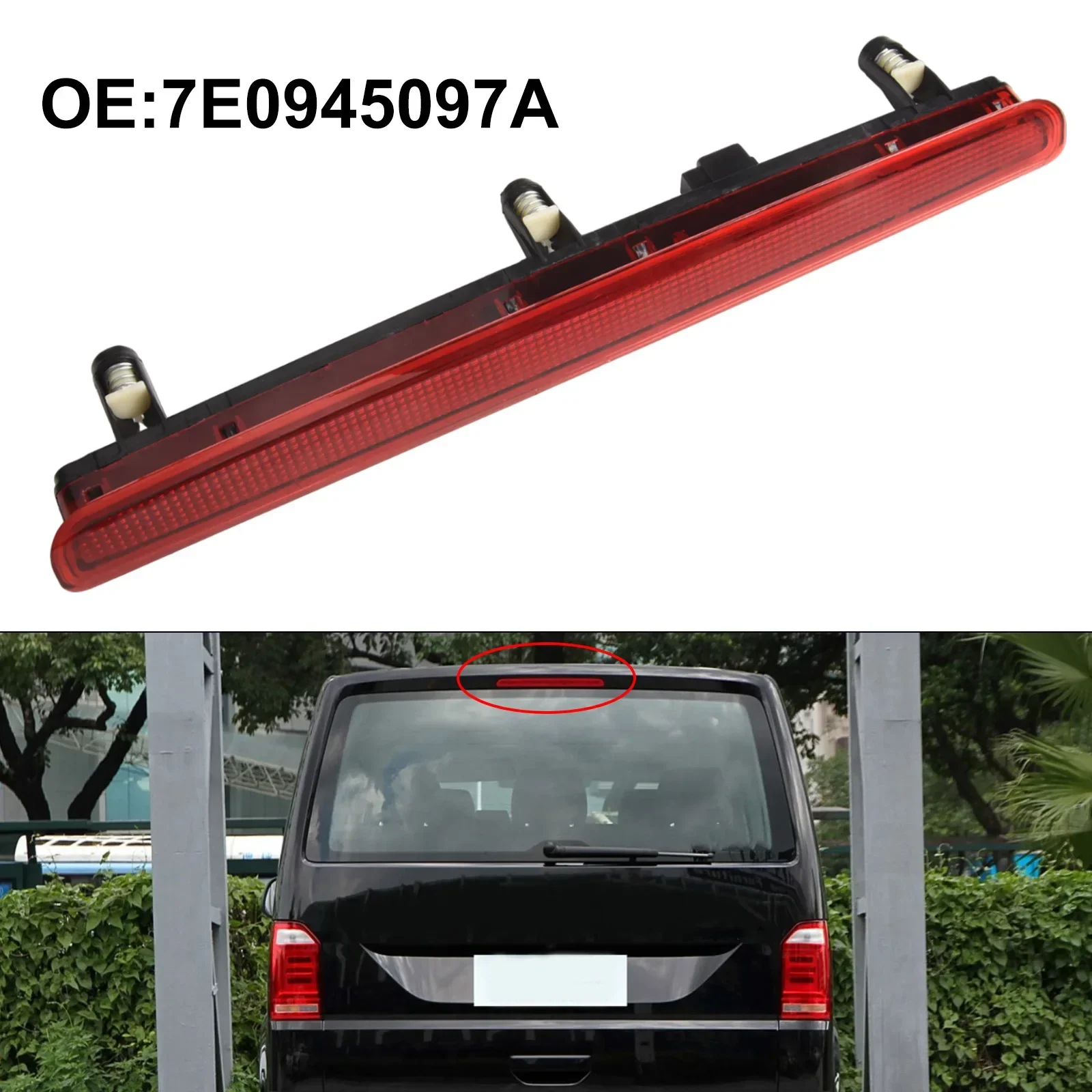 LED Third High Level Rear Tail Brake Light Red 7E0945097A For Transporter T5 2003-2015 Replacement Installation Car Lights