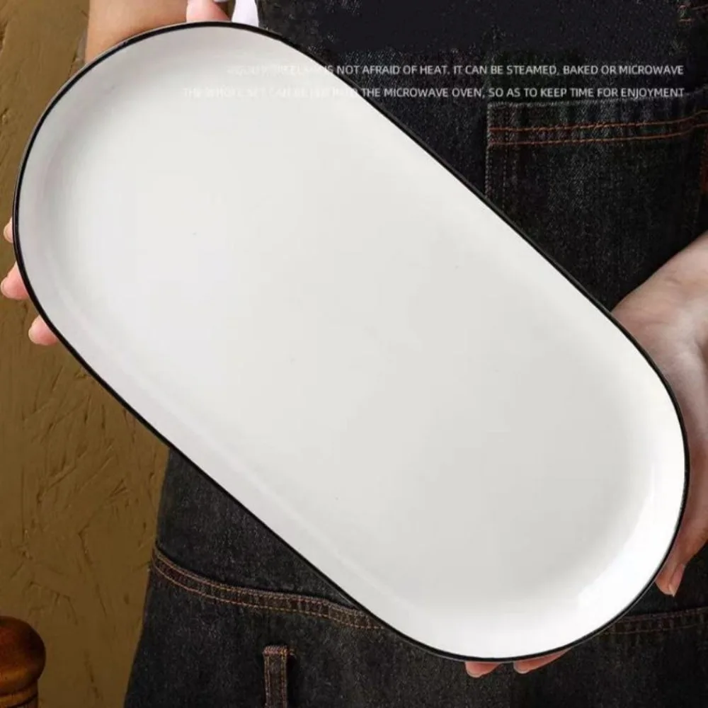 12 Inch Pure White Underglaze Color Fish Plate, Large Ceramic Steamed Fish Tray Sashimi Serving Plate Hotel Household Tableware