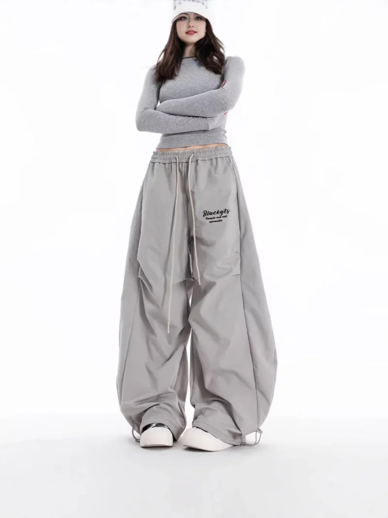 

Брюки-парашюты женские самые дешевые весенние бамбуковые хлопковые расклешенные контурные брюки на открытом воздухе в стиле карго минималистичный милый лоскутный винтажный стиль для девочек