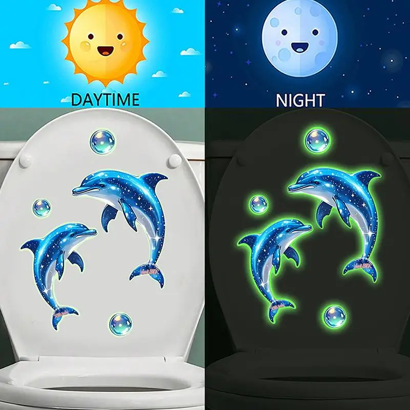 New Sale Glow-in-the-Dark Dolphin Toilet Sticker Bath Decor Self-Adhesive Removable Wall Sticker Car Sticker Lights Up At Night