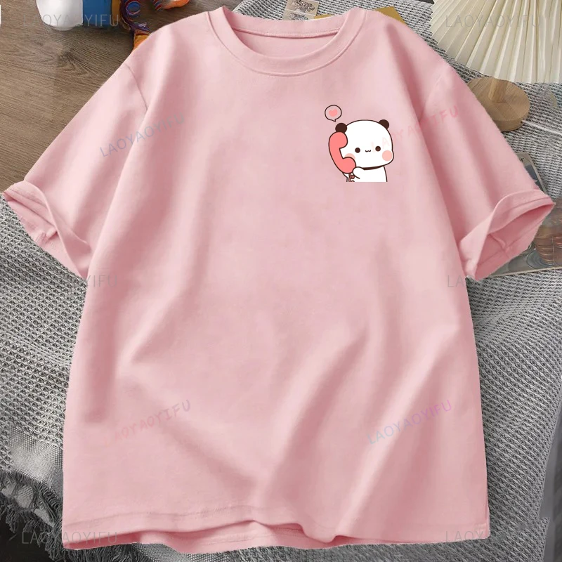 Dudu Is Making A Call To His Bubu Men Women Cotton T Shirt Funny Panda Bear Couple Cute T Shirts Cartoons O Neck Kawaii Clothing