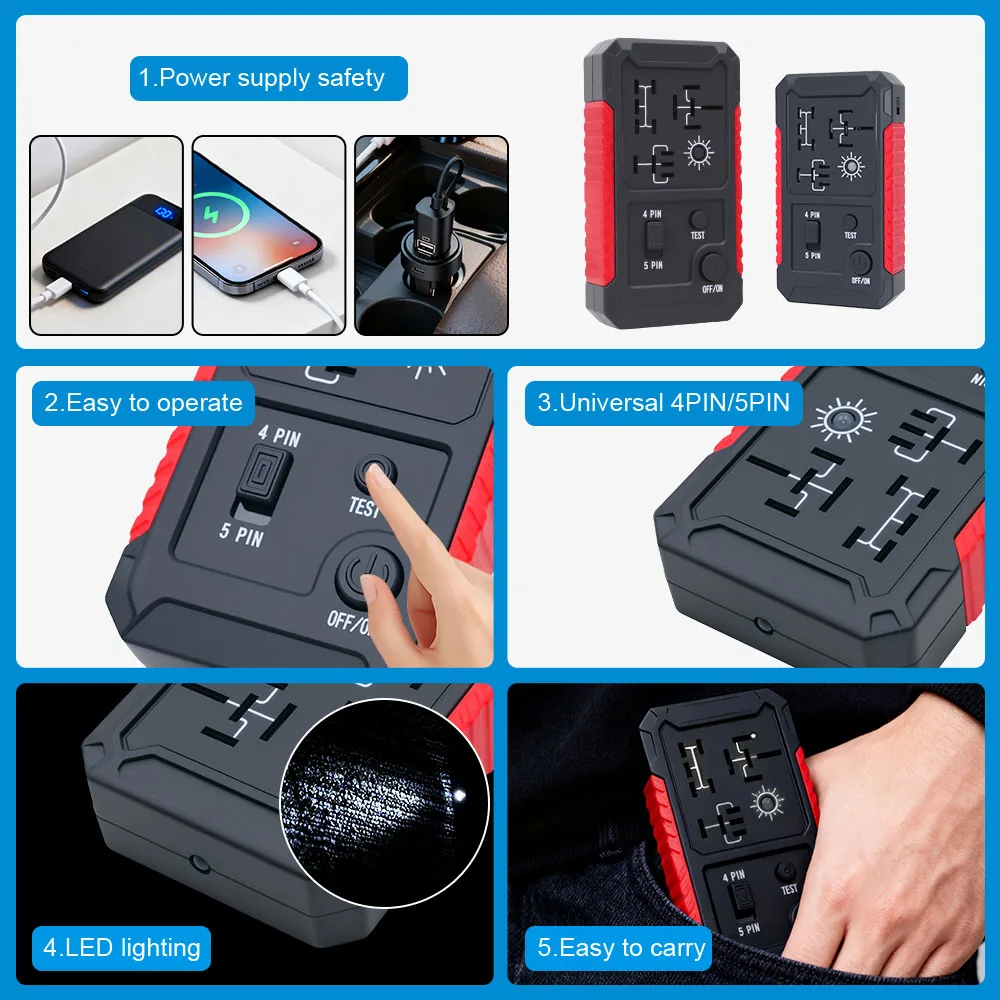 12 فولت سيارة التتابع تستر جديد جهاز فحص الدائرة الكهربائية مؤشر LED نوع C ميناء السيارات الإلكترونية بطارية السيارة مدقق LED الإضاءة