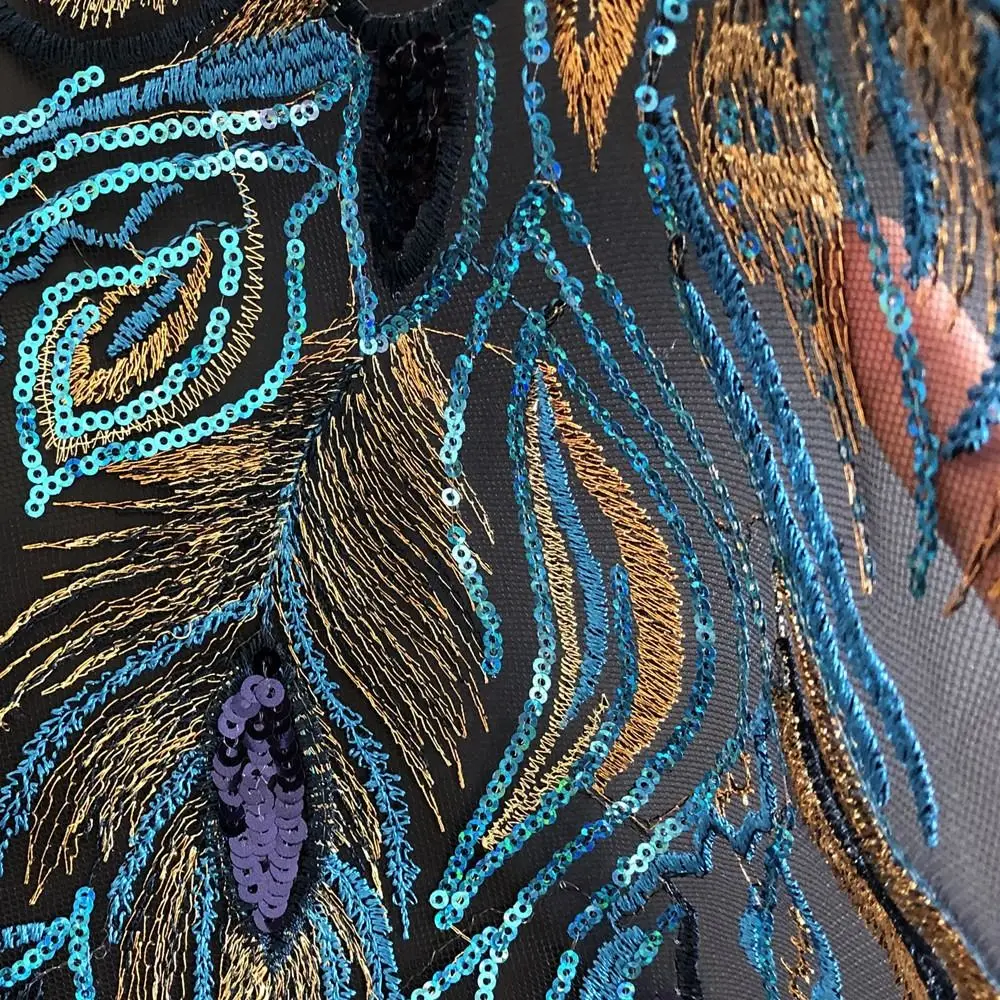 Bordado costura em remendos lantejoulas bordado remendos diy azul rendas apliques ferro em remendos vestidos