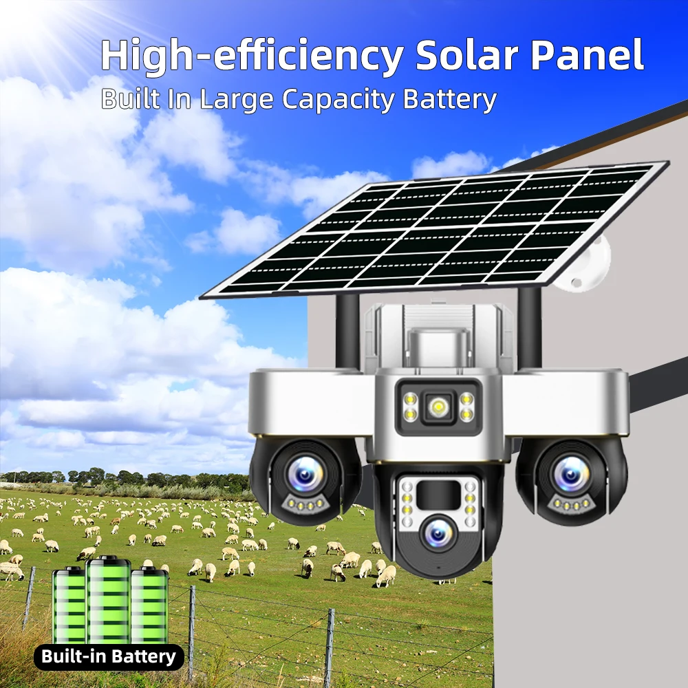 V380 PRO 6K 15MP 3 Objektiv 3 Bildschirm Solar 4G Outdoor CCTV Kamera IP66 Wasserdichte Nachtsicht sicherheit Überwachung