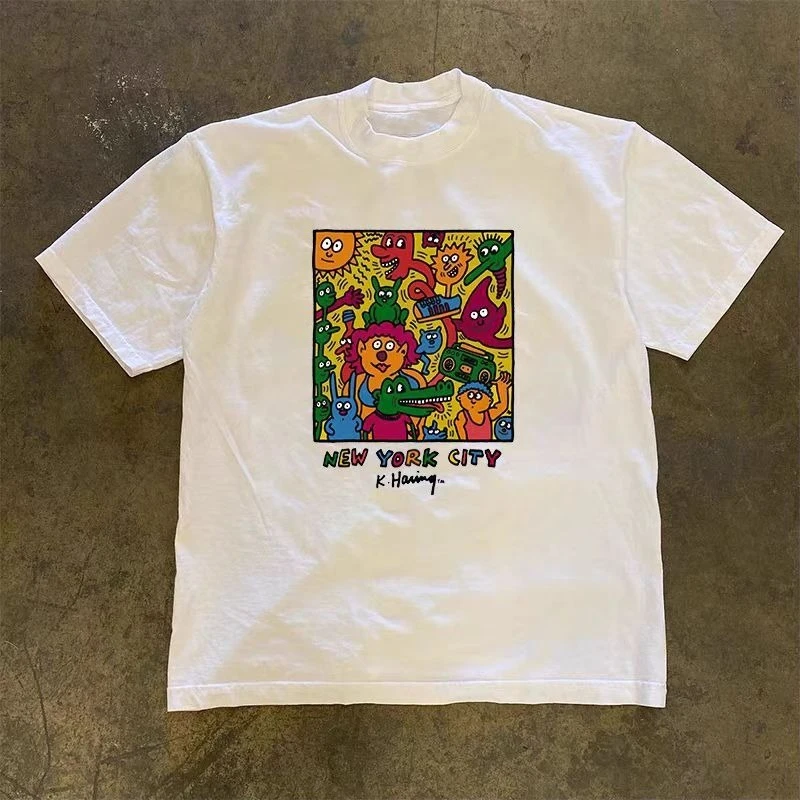 

Loose Manga Print Short Sleeve T-Shirt Pattern, Printed Summer Luxury Brand Cotton Men's and Women's T-Shirt Short Sleeve