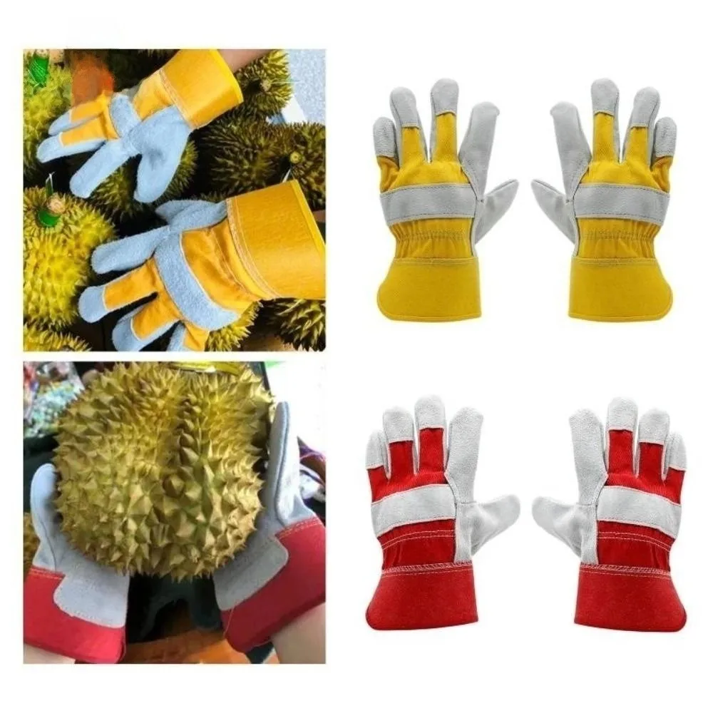 Cowhide Leather Gardening Gloves Heat Resistant Safety Durian Picking Gloves Palm Reinforced Flame Retardant Anti-cutting Glove
