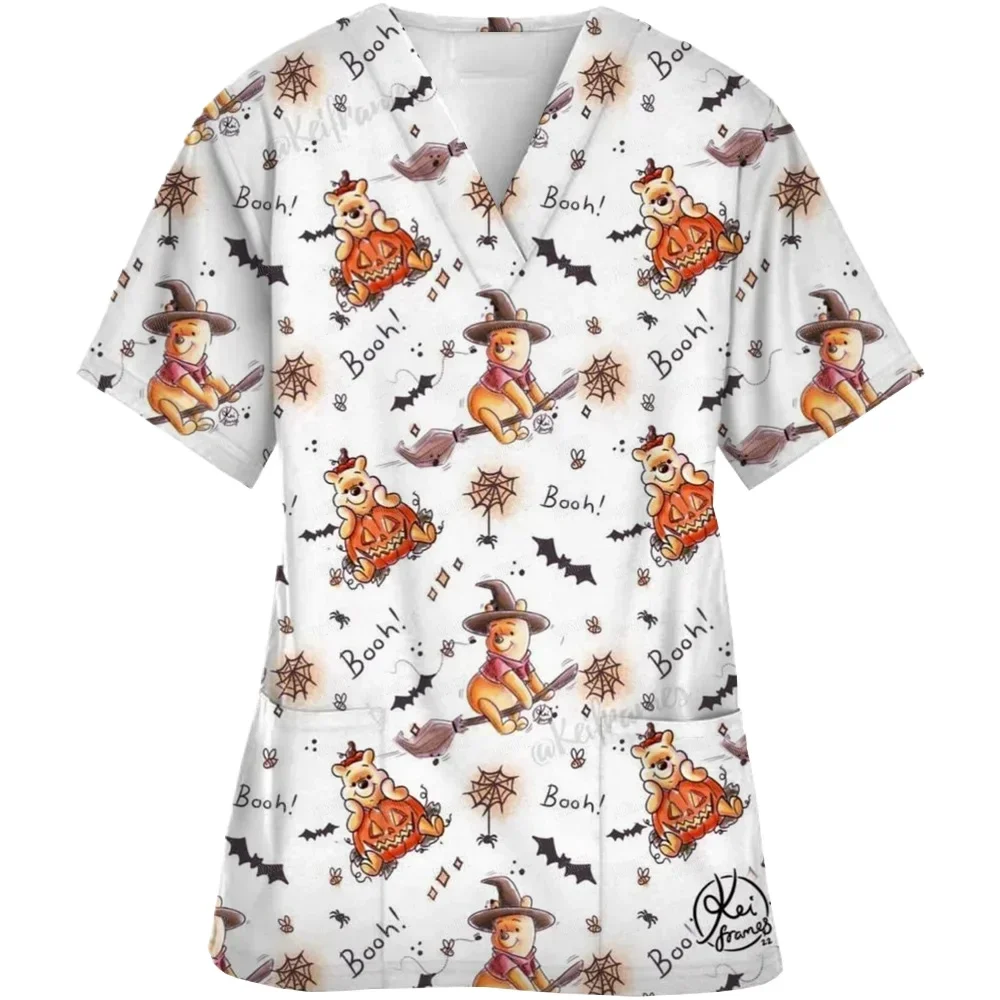 نرس کے لوازمات اسکربز خواتین نرس یونیفارم اسٹریچی ڈاکٹر کی ڈزنی ونی دی پوہ یونیفارم برائے میڈیکل/لیبارٹری لباس