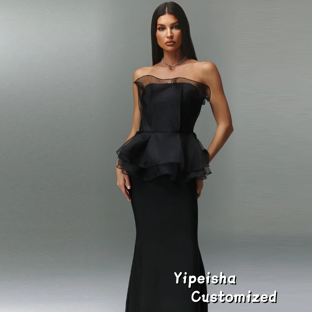 فستان سهرة أنيق مخصص بدون حمالات باللون الأسود مع تنورة حورية البحر للمناسبات الرسمية والحفلات الراقصة فساتين طويلة شبكية