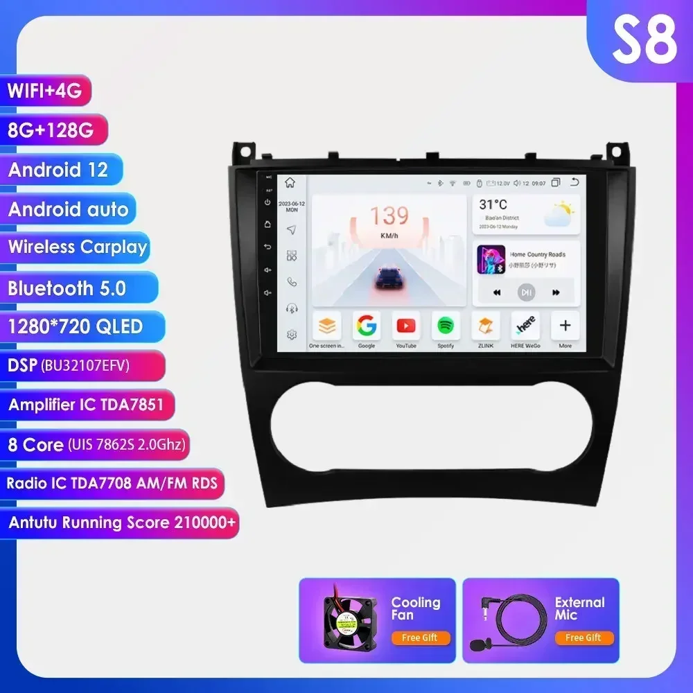 9'' 7862 Android autoradio voor Mercedes Benz CLC W203 C-Klasse C180 C200 CLK200 CLK W209 navigatie GPS multimediaspeler stereo