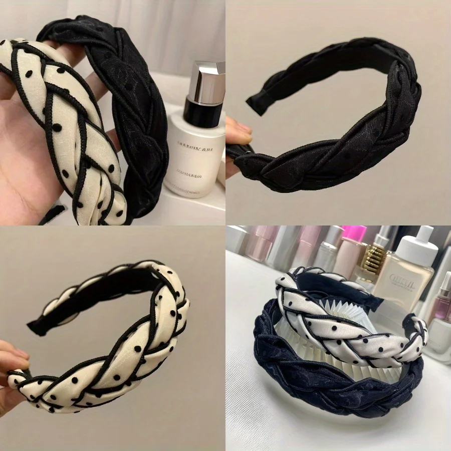 

Dot Pattern Hair Hoop Braided Style Premium Color Design Versatile Elegant for Women Girls Commuting Banquet Events Hairband