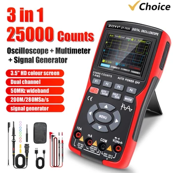 3in1 Digital Multimeter 50MHz Bandwidth 280MS Sampling Rate 3.5 inch Color Screen Handheld Oscillometer for PC Electronic Test