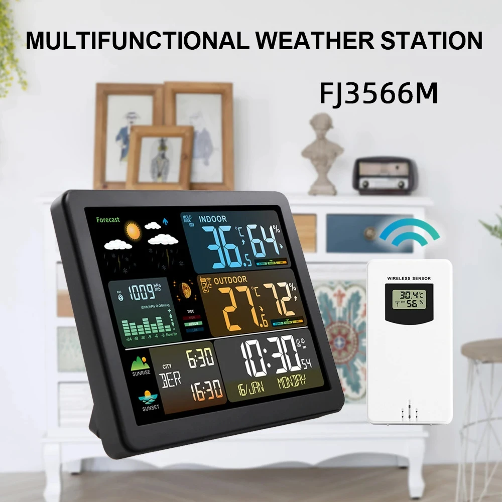 Digital Weather Station Clock Indoor Outdoor Temperature and Humidity Meter Weather Forecast Wireless Electronic Table Clock