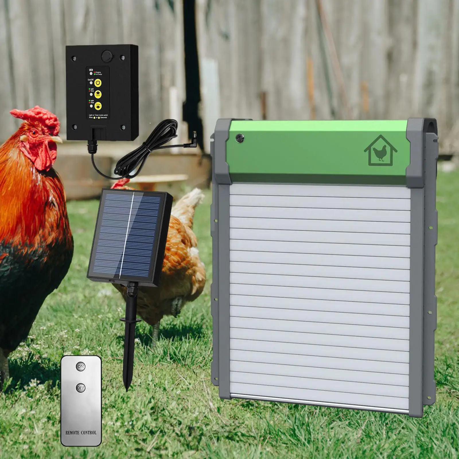 

Automatic Chicken Coop Door Intelligent Anti Pinch with Timer Light Sensing, Multi Modes, Own Control Panel Auto Coop Door