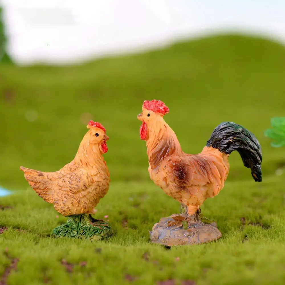 Farm Animal Mini Kid's Toy Hen Dollhouse Ornament Simulation Chicken Figurine Cock Statue Micro Landscape Bonsai Decor