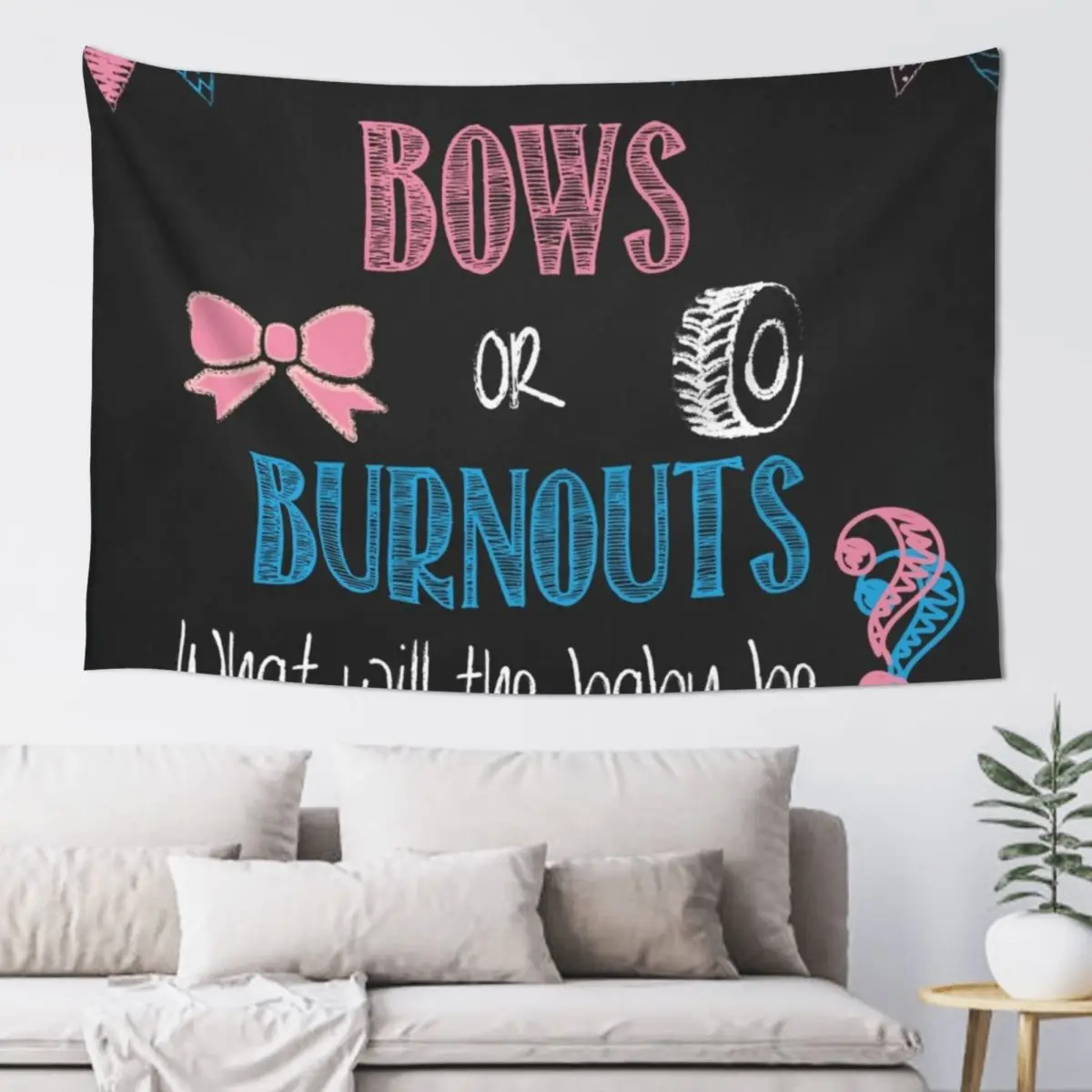 burnouts or bows gender reveal, party backdrop banner Tapestry House Decorations Tapete For The Wall Tapestry