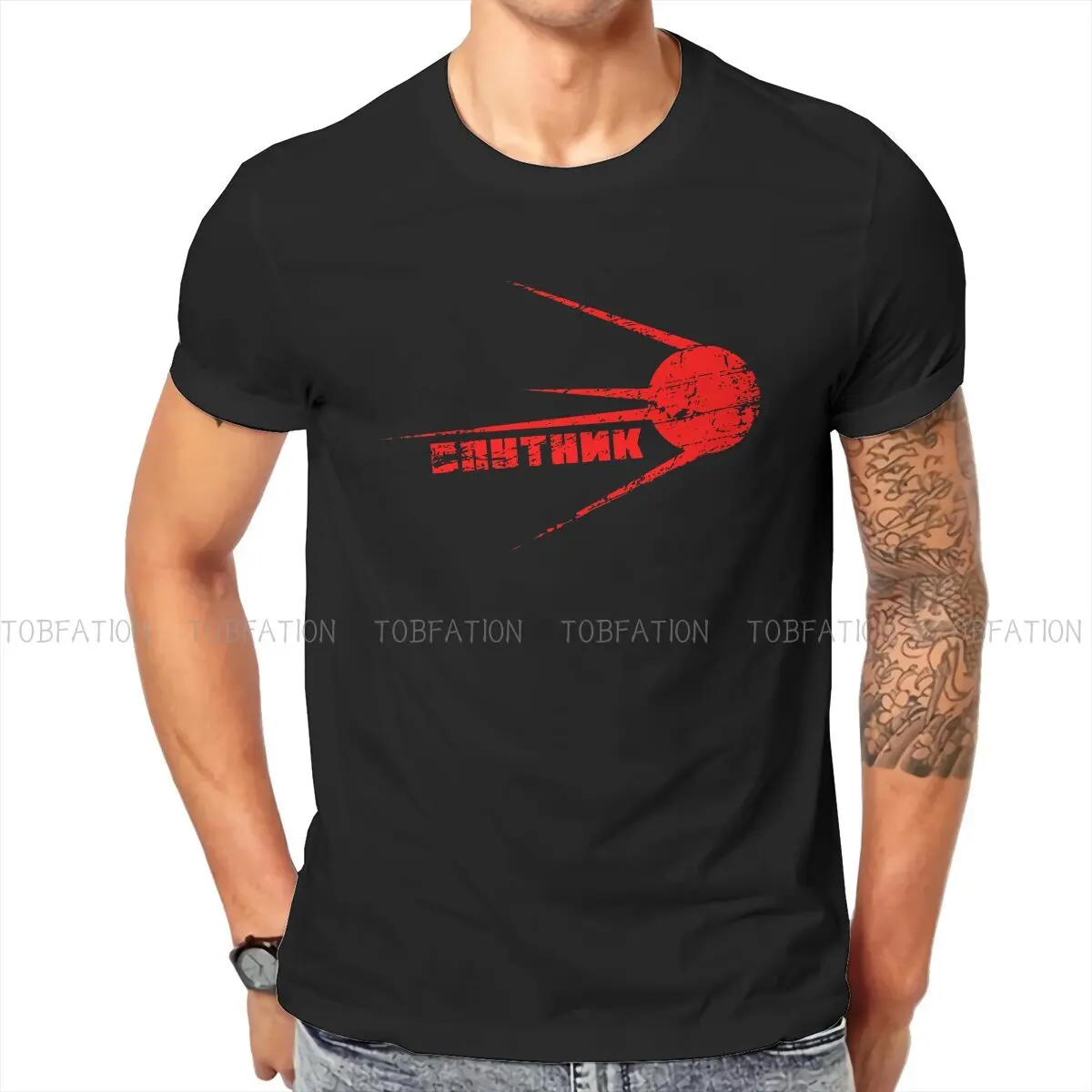 SPUTNIK  Fashion TShirts Russian USSR CCCP Men Graphic Pure Cotton Tops T Shirt O Neck Oversized