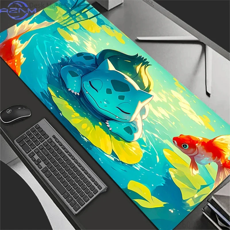 Large Extended Mousepad, Green Water Lily Cartoon Creature Desk Mat, Rubber Non-Slip Base, Waterproof Gaming Keyboard Pad for Of