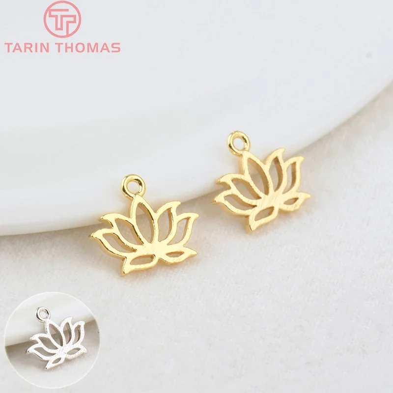 (721)10PCS 8x12.5MM Hole 1.5MM 24K Gold Color Lotus Flowers Pendants Charms High Quality DIY Jewelry Making Findings Accessories