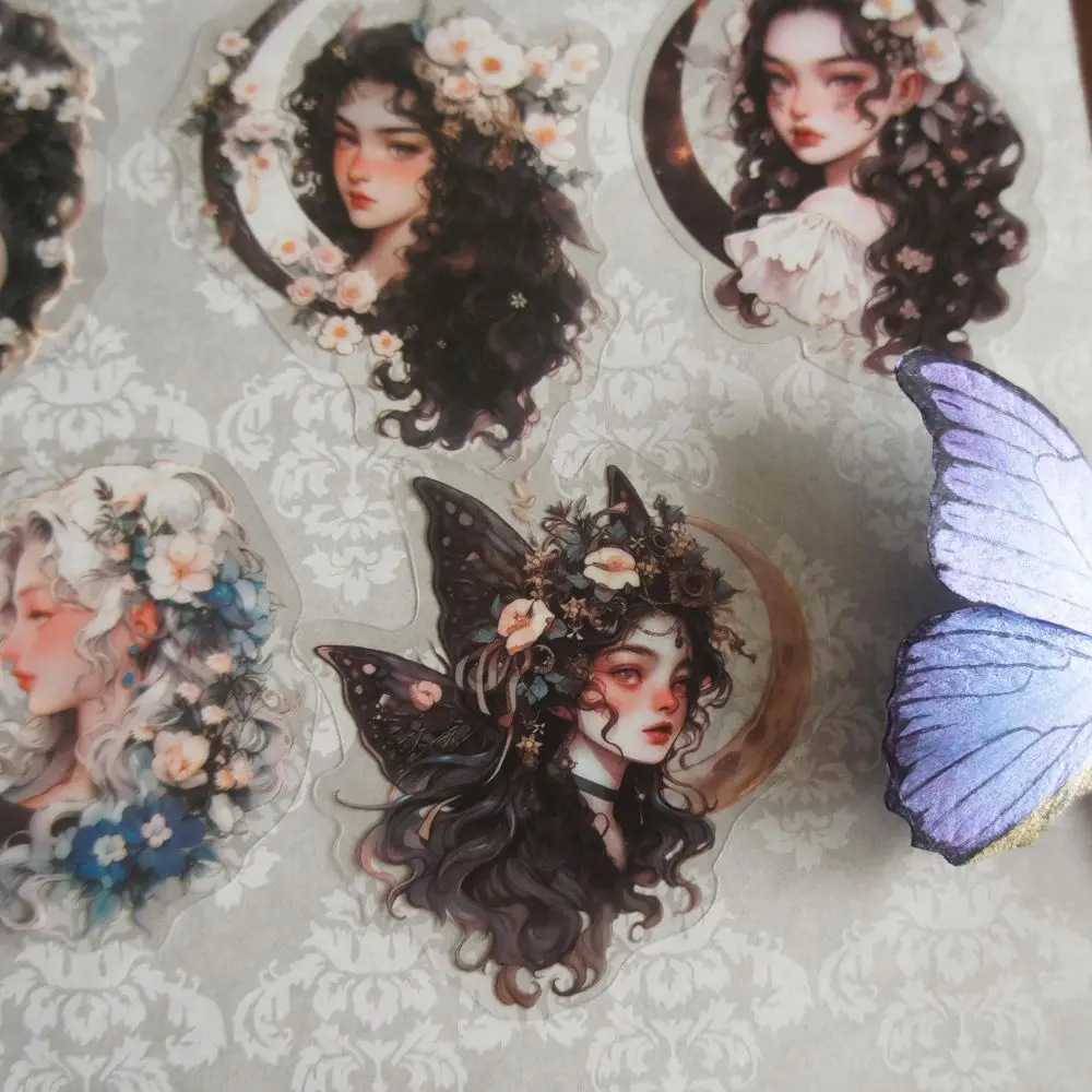

8pcs Girl with Butterfly Wing Design PVC Sticker Scrapbooking DIY Gift Packing Label Decoration Tag