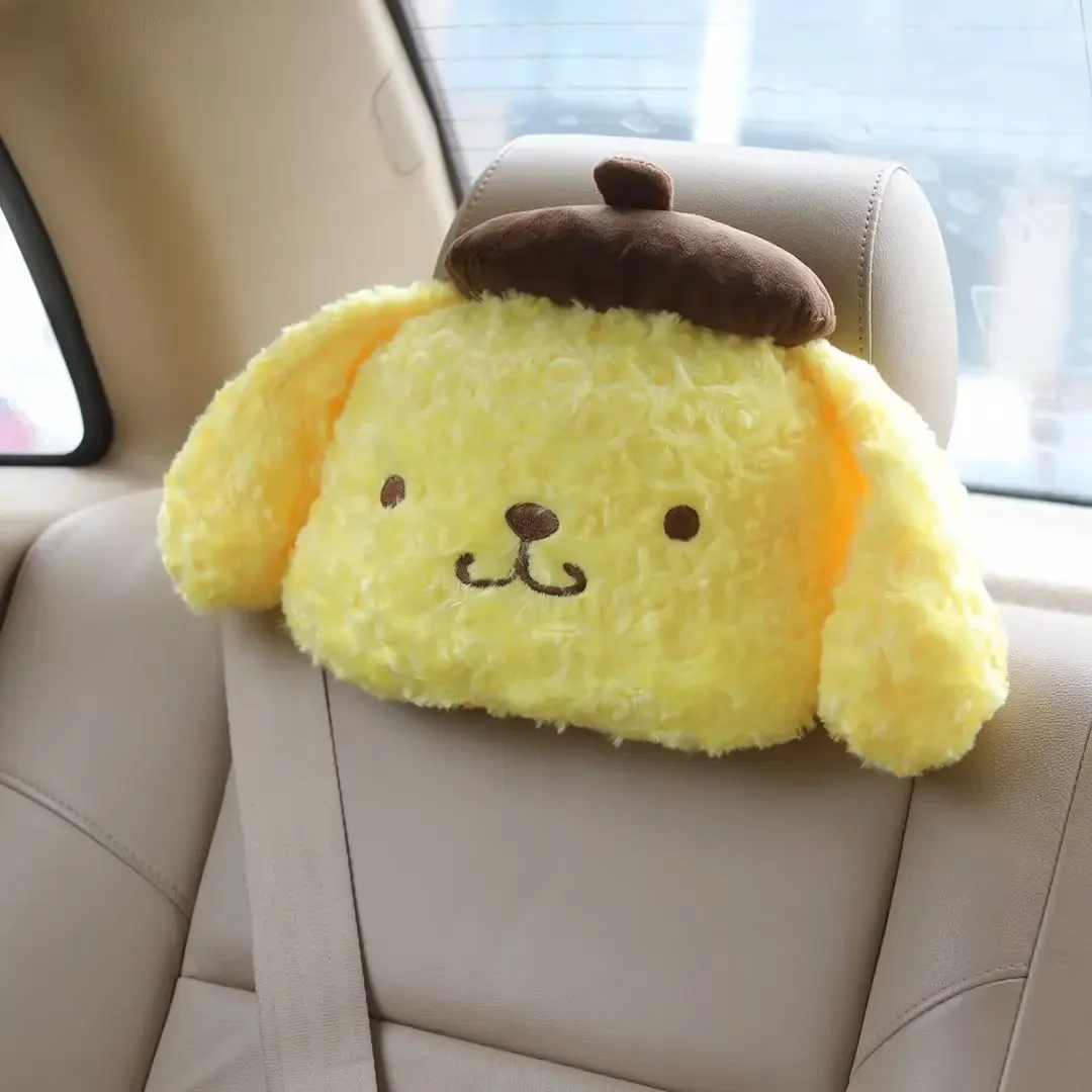 Japanese Style Headrest Seat Belt Cover For Car Pom Pom Purin Plush Toy Cute Stuffed Anime Dog Pillow Back Cushion Hug Plushies