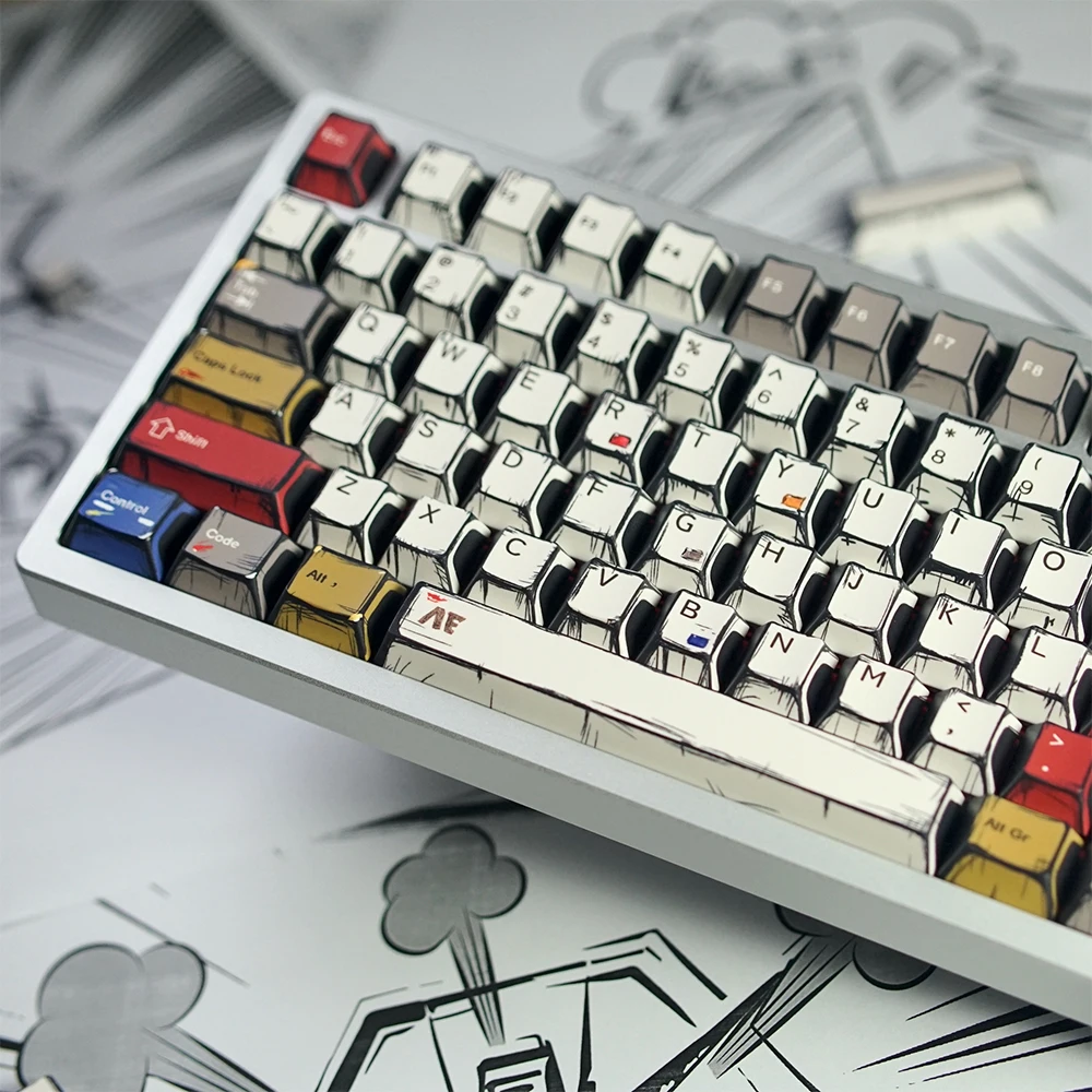 Comic Mixed light PBT Keycaps Set 141 Keys Cherry Profile Five Sided Thermal Sublimation Gaming KeyCap For Mechanical Keyboard