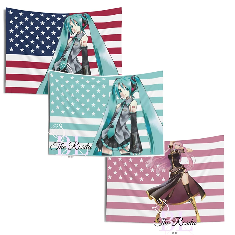 Hatsune Miku American Flag Tapestry Anime Background Decoration Dormitory Bedhead Tapestry Living Room Sofa Background Cloth