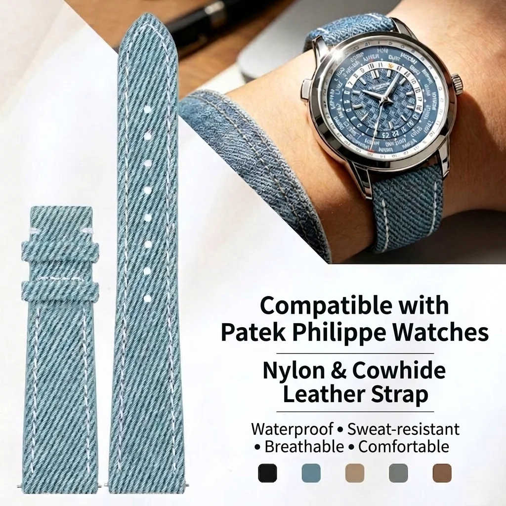 

18mm 20mm 22mm High Quality Denim Nylon Watch Strap For Patek Philippe Quick Release Universal Waterproof Leather Watch Band