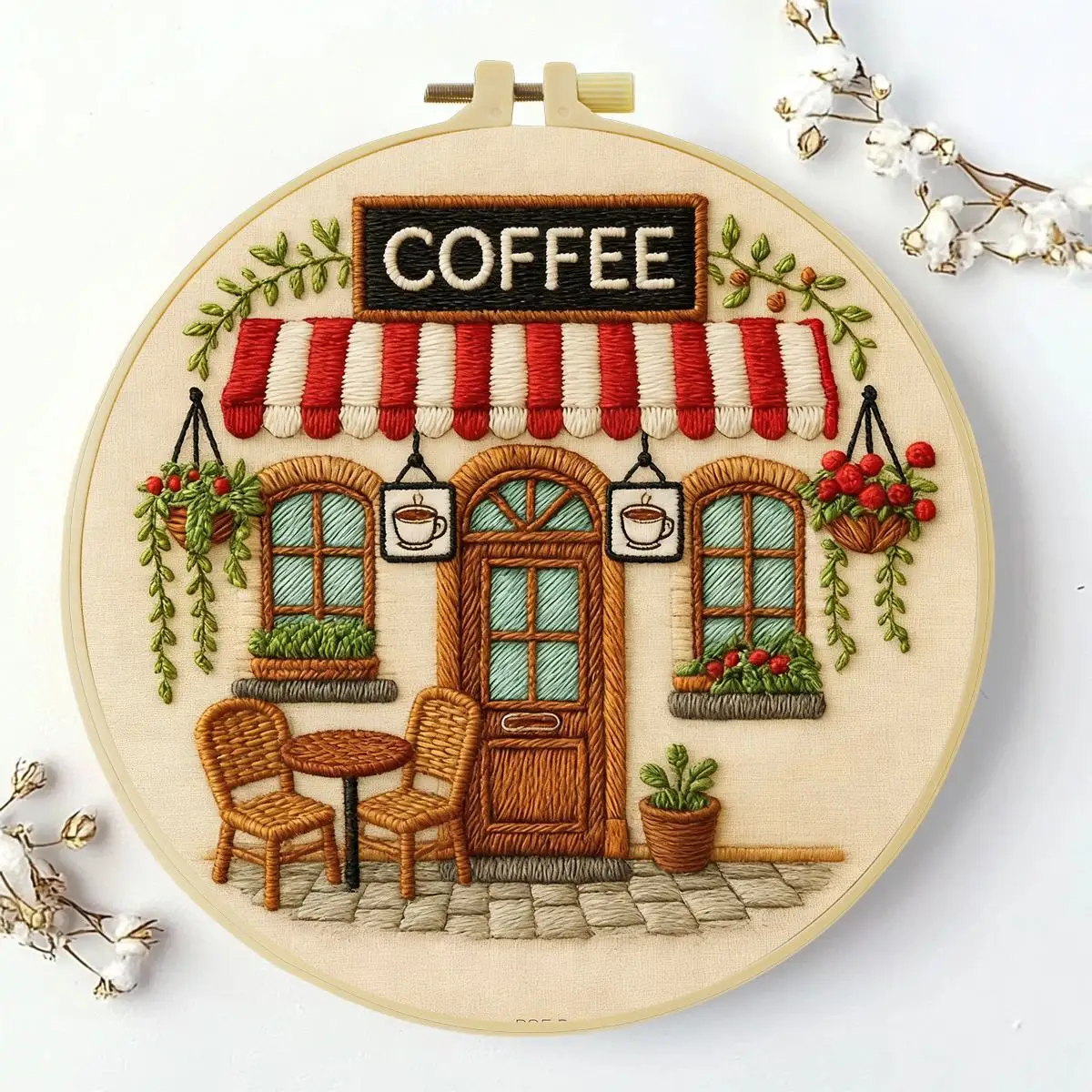 1 Stück 20X20CM/15X15CM 7,87/6,3 Zoll Kaffeehaus-Stickerei-Starter-Kit DIY-Kit DIY-Stickerei-Set Handarbeiten Heimdekoration – Detail 3