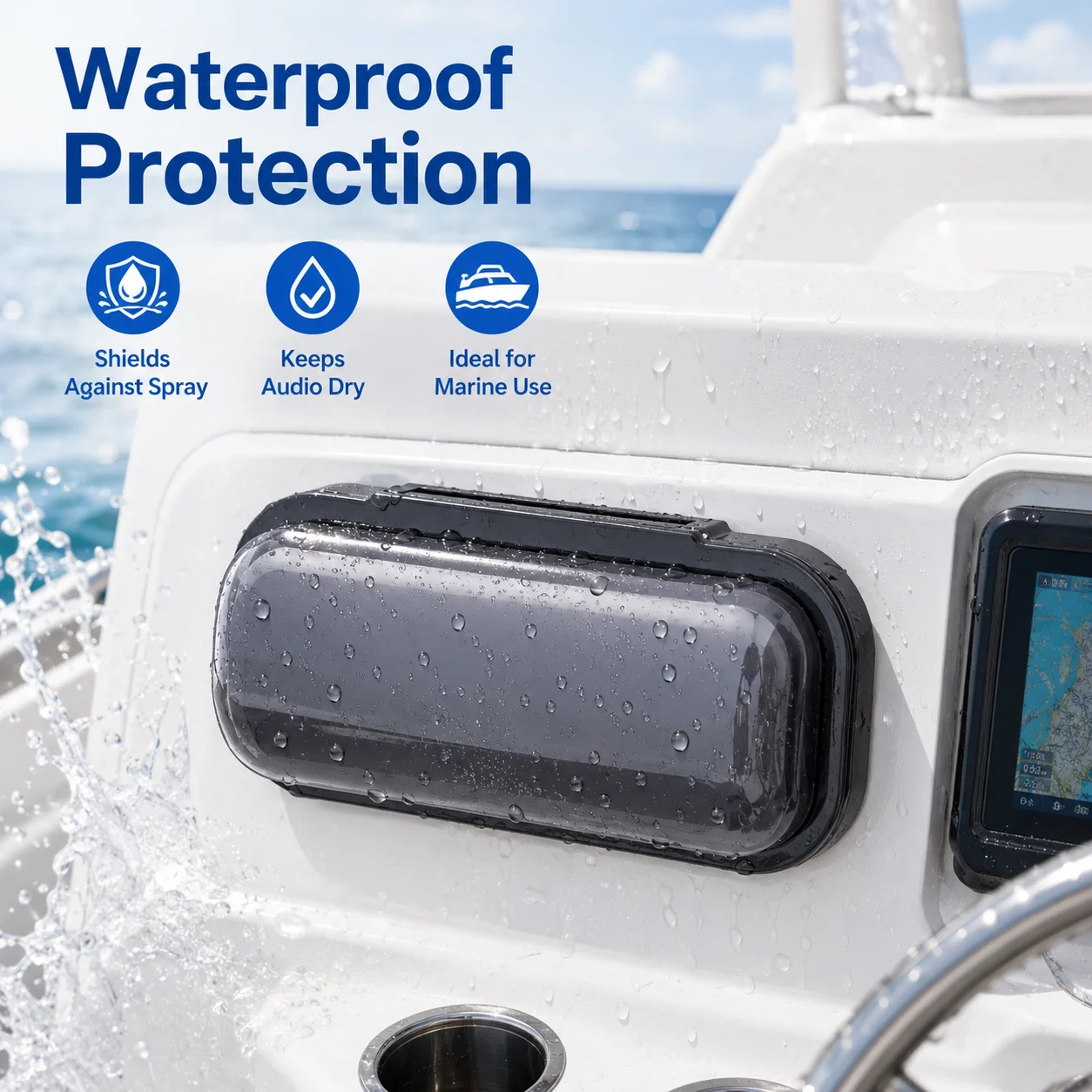 Universal Marine Waterproof Stereo Cover, Flip-Up ABS Boat Radio Housing Faceplate Protector for Most Head Units, with Screws