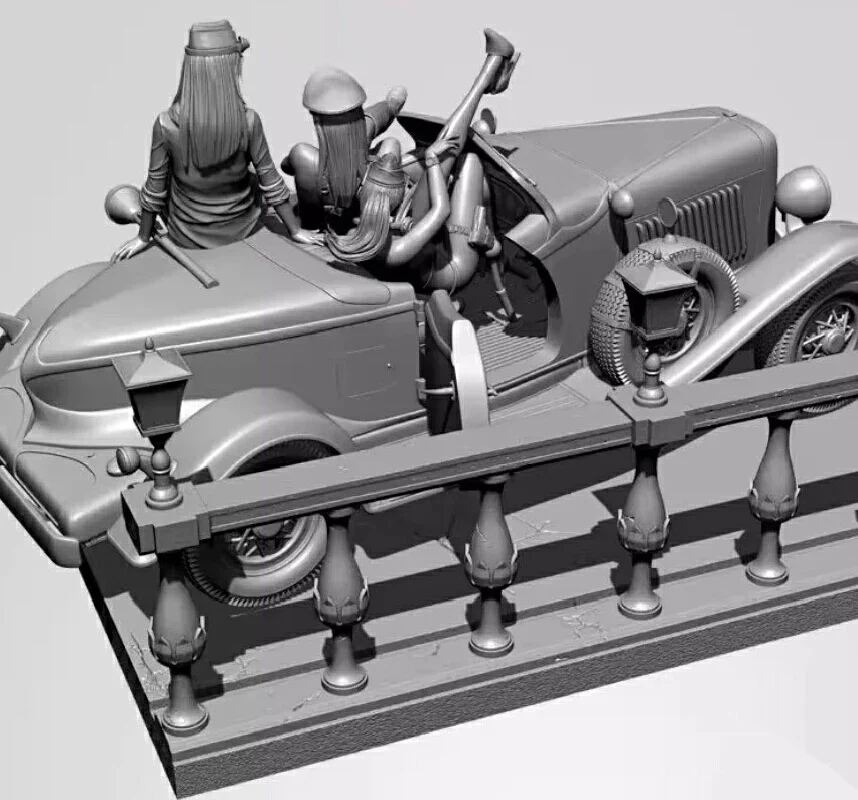 

1/35 Resin Model Figure Car Beauty Soldier Gk Micro Miniature 3d Printed White Model Toy Unassembled And Unpainted Kit