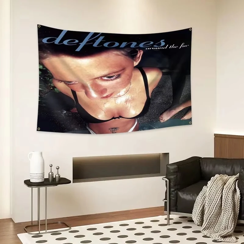 VIKAMA Vintage Deftones Tapestry with Around The Fur Album Art, Dark Tone, Female Portrait, Wall Hanging for Nu‑Metal Dorm Decor