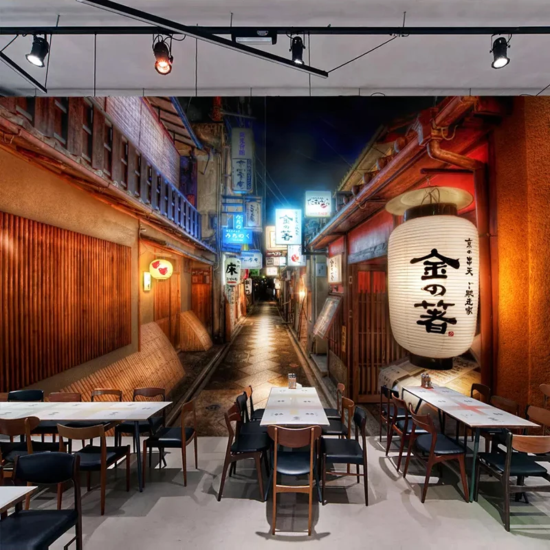 Custom Mural Wall Painting Retro Streets Japanese Style Restaurant Sushi shop Background Wall Decorative Wallpaper For The Wall