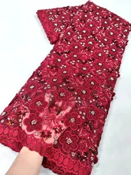 Luxury Red African Lace Fabric 5 Yards 2024 High Quality Embroidered French Sequin&Beads Tulle Nigerian Party Material XL018