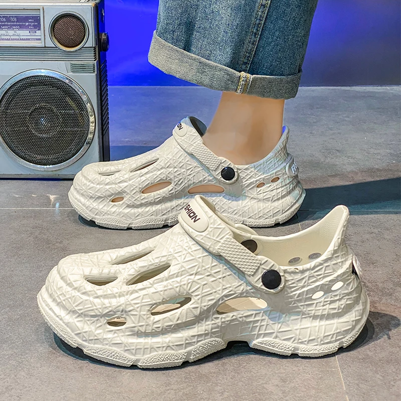 All Match Solid Men Hole Shoes Light EVA Material Quick Dry Anti Slip Sandals Suitable For Home Shower Summer Outdoor Activities