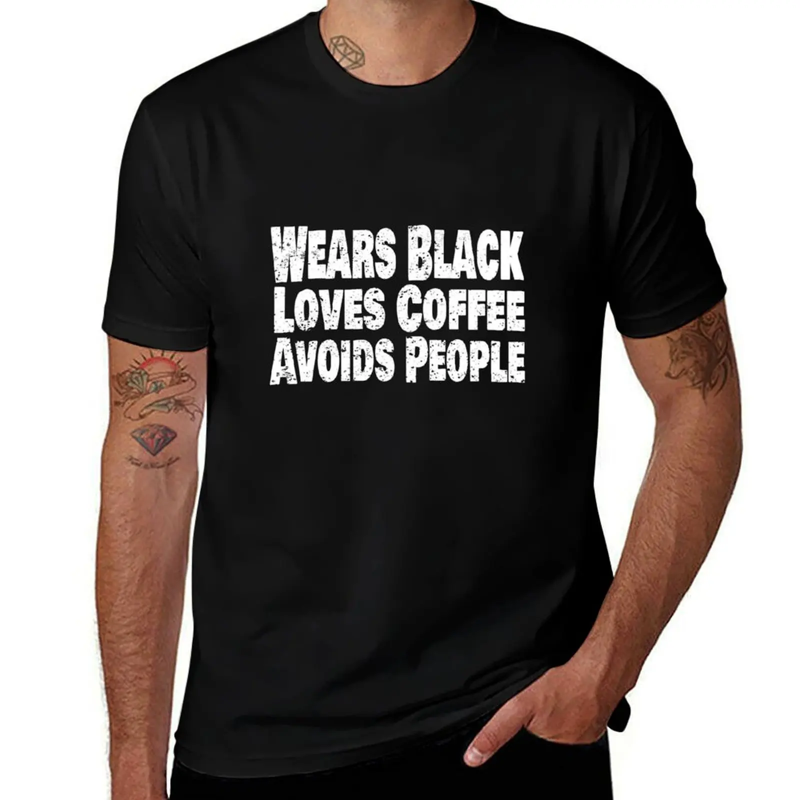 

Wears Black Loves Coffee Avoids People T-Shirt funny t shirts cotton man t shirt summer T-shirt