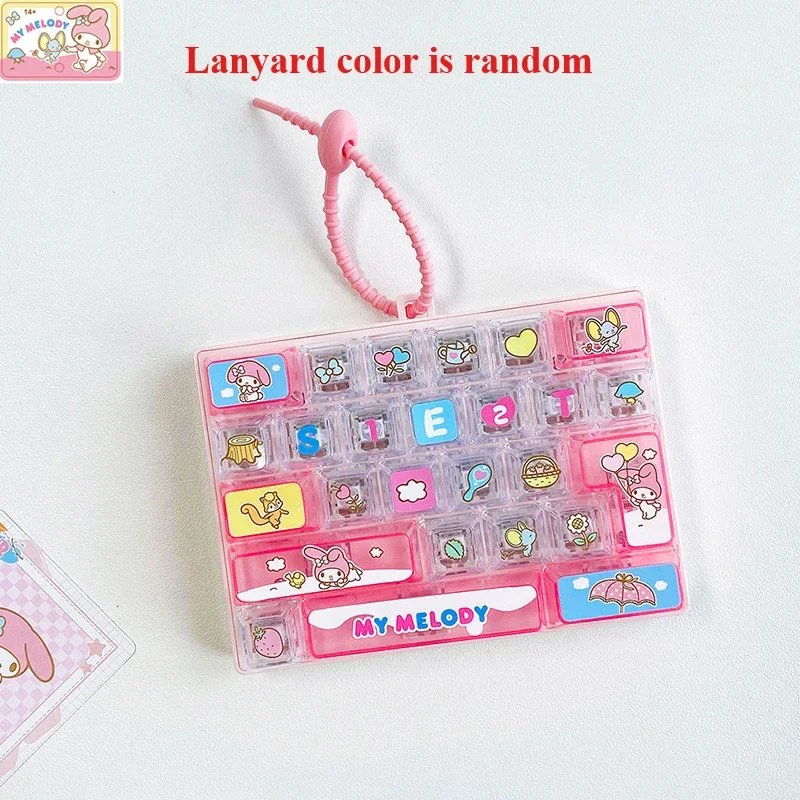26-toetsen Sanrio 26‑Key Fidget Keyboard Sleutelhanger Set Hello Kitty Kuromi My Melody Stressverlichting Drukknop Speelgoed Tas Charm Cadeaus