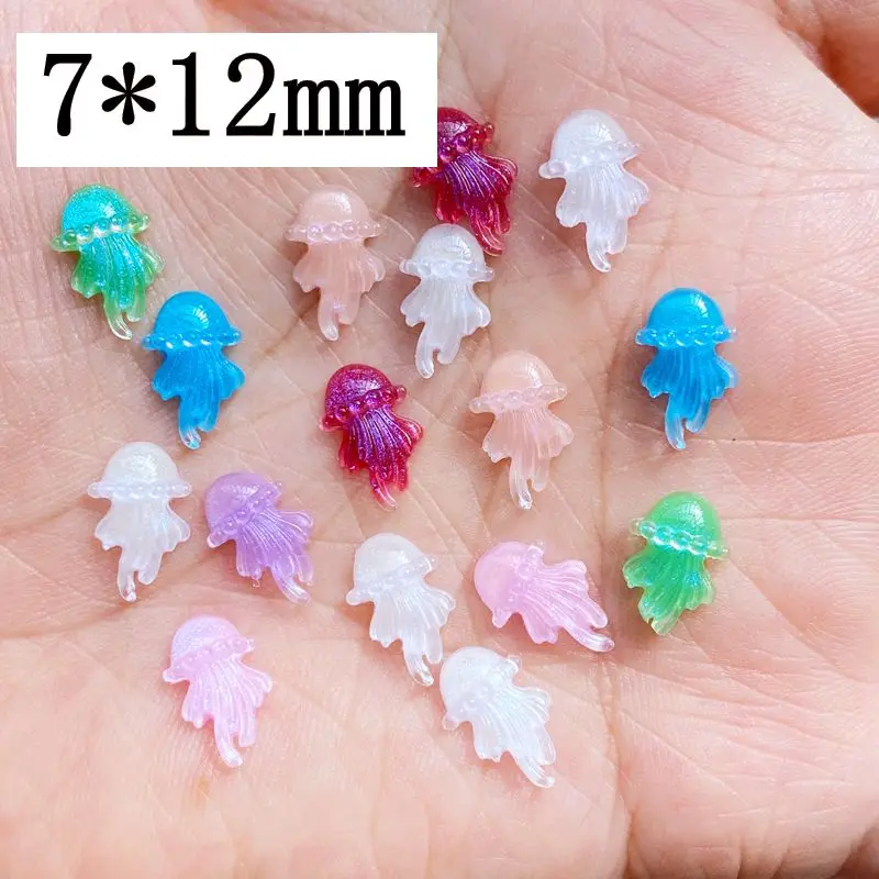 100pcs New Resin Cute Mini Shiny Jellyfish Nail Flat back Stone Applique Figurines DIY Wedding Scrapbook Manicure Accessories