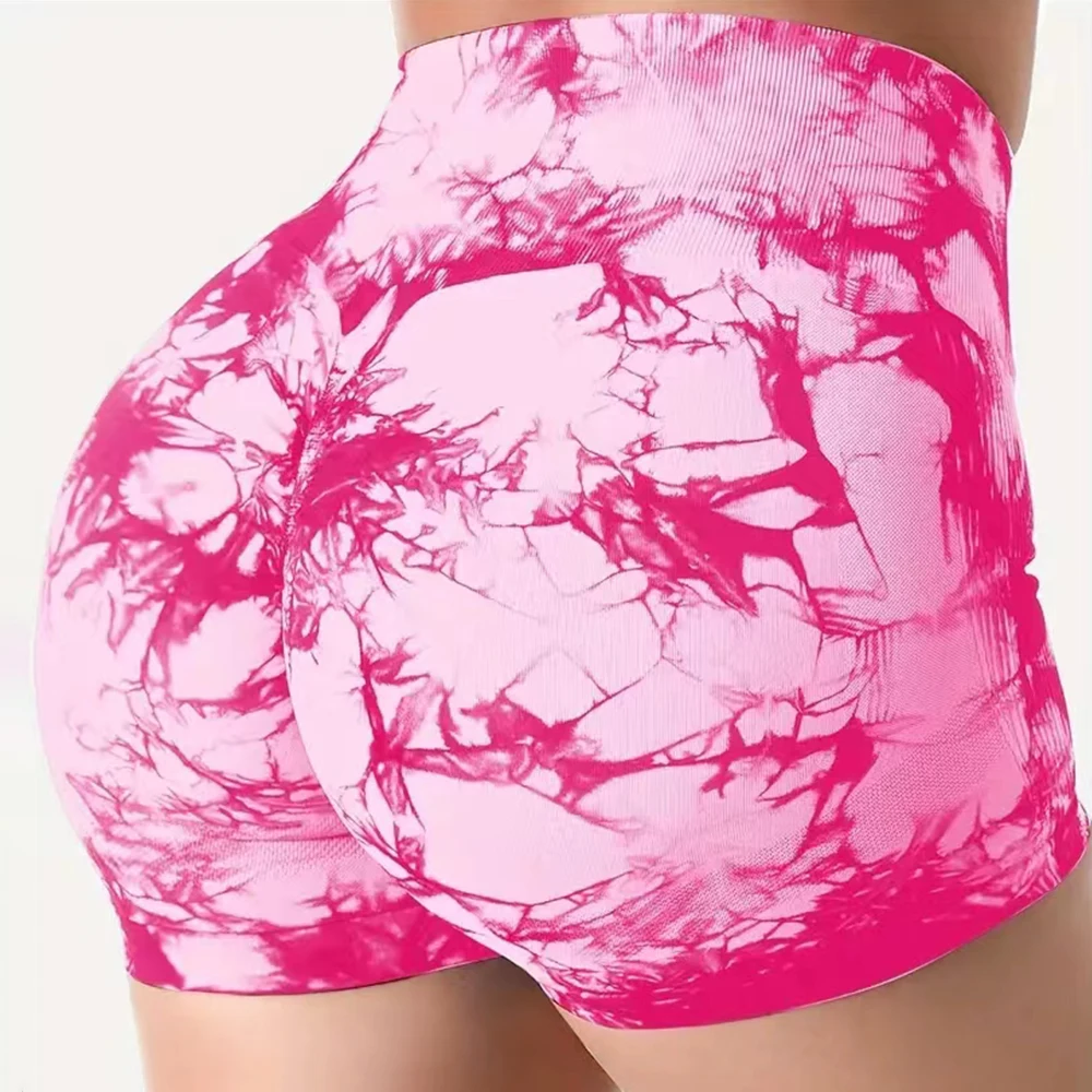 Tie Dye Seamless High Waist Tummy Control Sports Shorts, Slim Fit Wide Waistband Butt Lifting Yoga Shorts, Women\'s Activewear