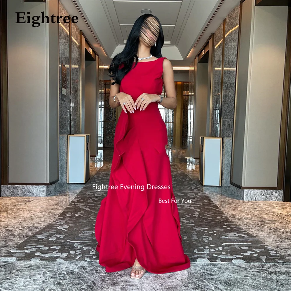 

Eightree Vintage Taffeta Red Evening Dresses Mermaid Floor Length Ruffles Square Neck Formal Occasion Dresses Prom Dress 2023