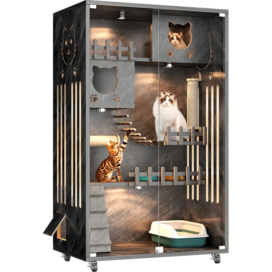 Pet Houses&Furniture,Cat Cabinet Cat Villa Kitten House Solid Wood Multi-layer Cat Climbing Rack Kitten Furniture