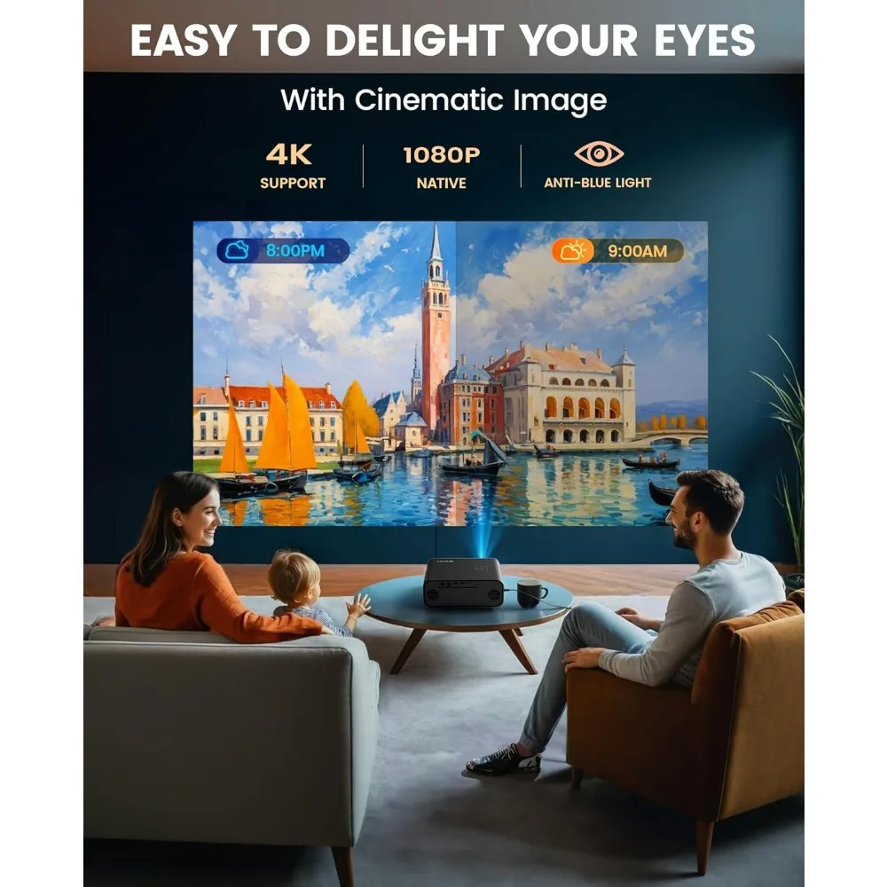 التركيز التلقائي 4K يدعم WiFi 6 Bluetooth 5.2 700ANSI Native 1080P جهاز عرض خارجي فيلم ذكي P62 Auto 6D Keystone Zoom iOS
