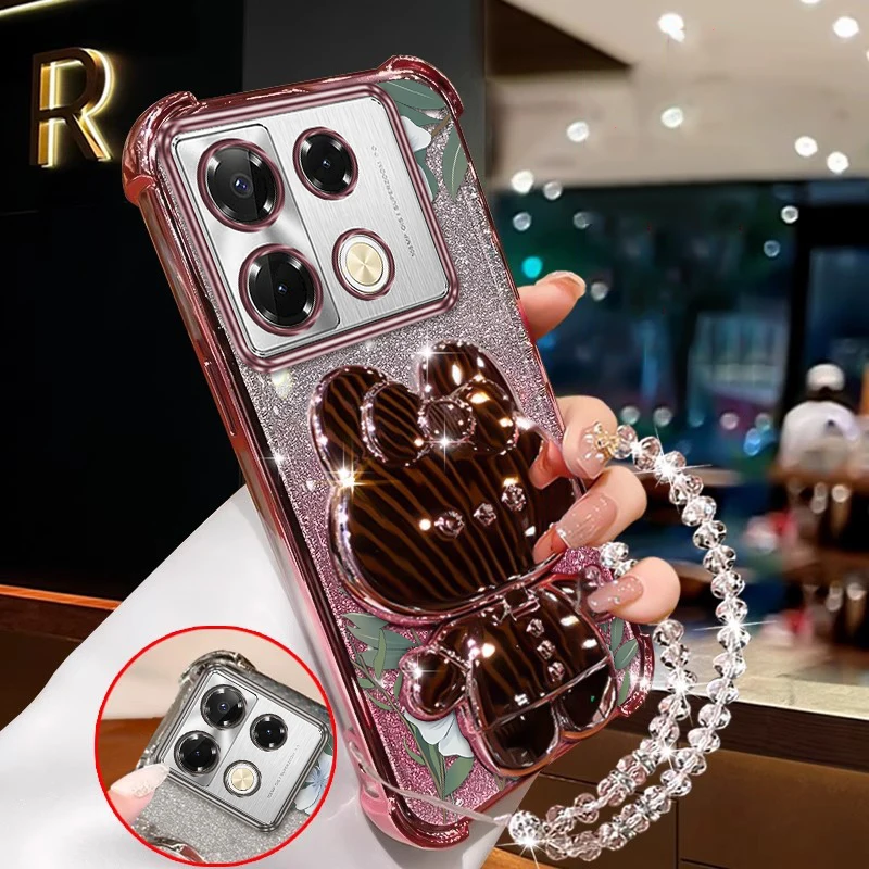 

Note40pro White magnolia Plating Bracelet Holder Phone Case For Infinix Note 40Pro 40 Spark G0 2024 2025 itelA70 Smart 8 7 Cover